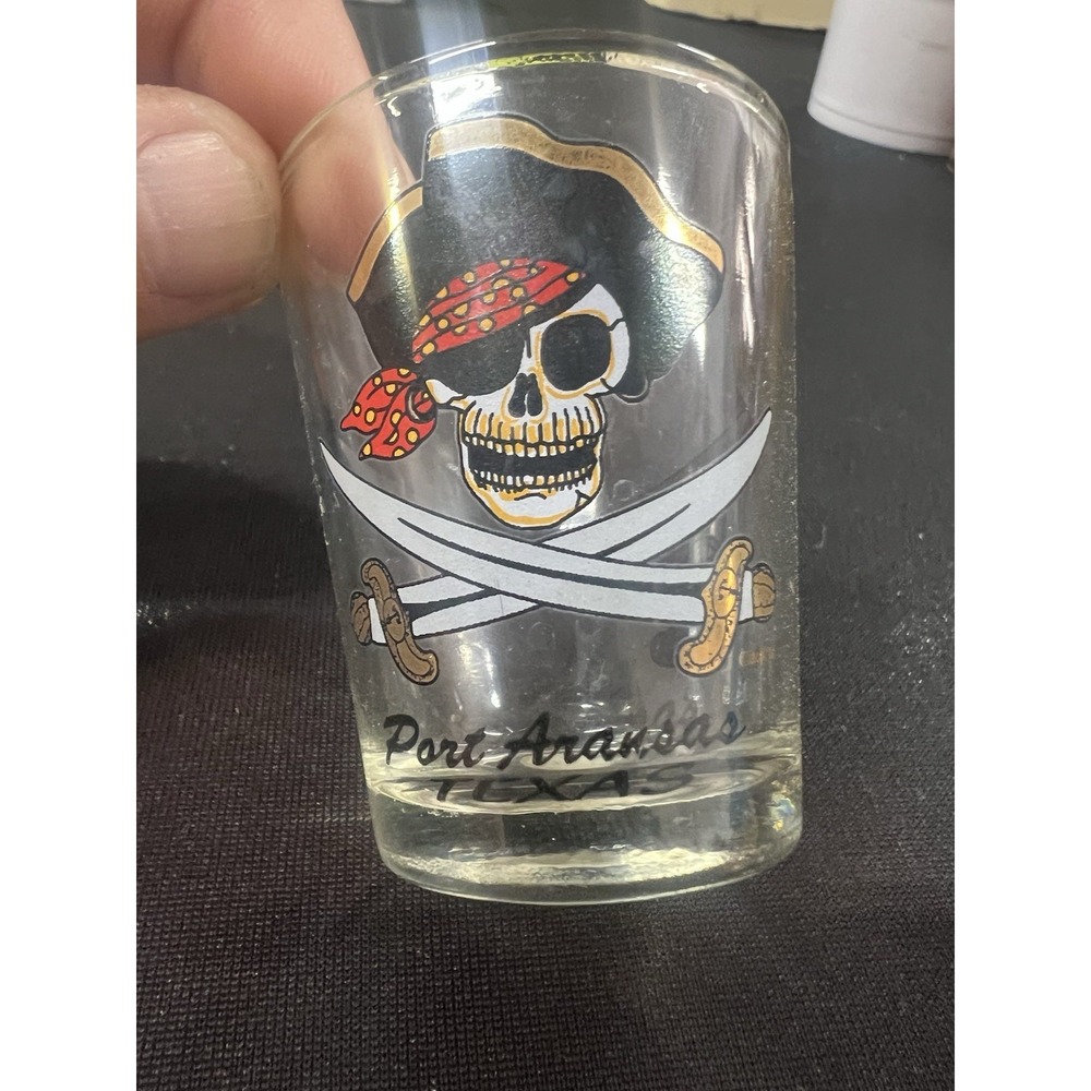 Port Aransas Texas Souvenir Shot Glass Pirate Skull Swords - 642